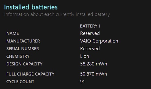 バッテリーレポート：Installed batteries